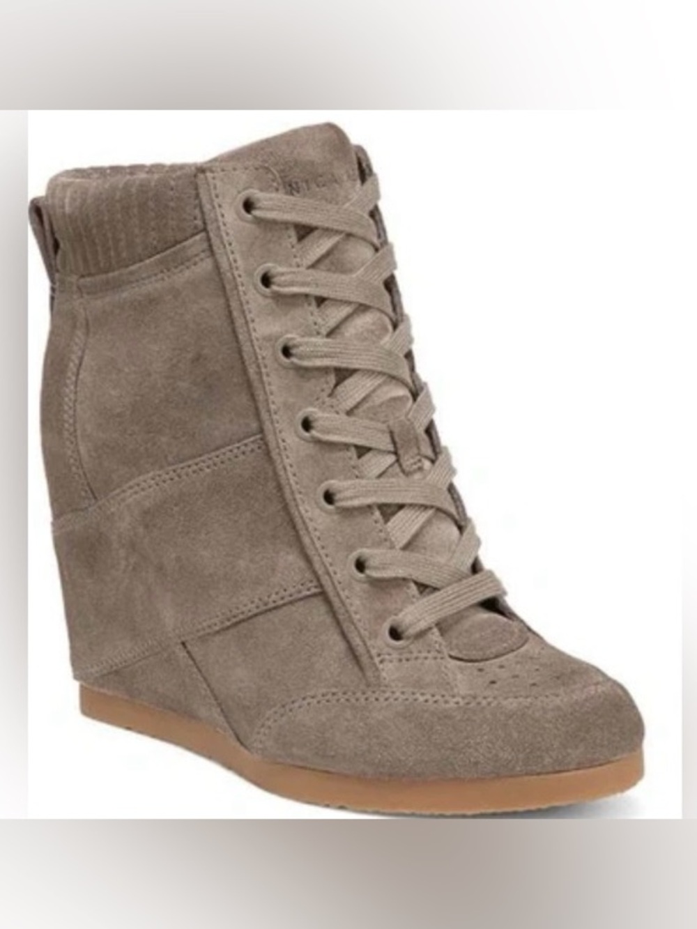 NWOT: Veronica Beard Elissa Taupe/Gray Suede Wedge Sneaker Boots.